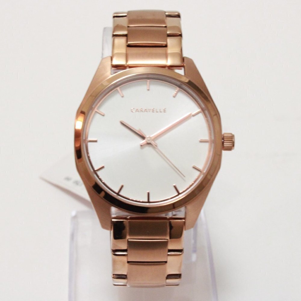 Caravelle Ladies Minimalist Watch By Bulova Rose Gold White Sun-ray Dial 36mm - Picture 3 of 13